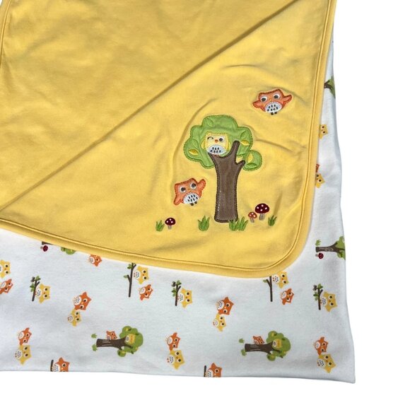 Gymboree Yellow White Forest Owl Tree Baby Swaddle Cotton Blanket - Picture 8 of 12